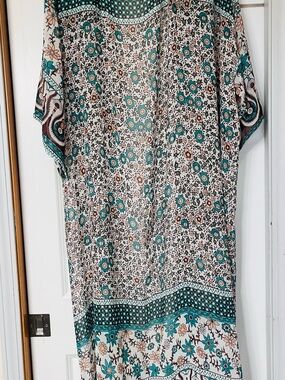 Bohemian Teal & Brown Floral woman’s kimono one size